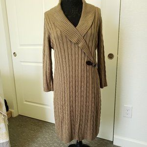 Dana Buchman Tan Long Sleeve Shawl Sweater Dress